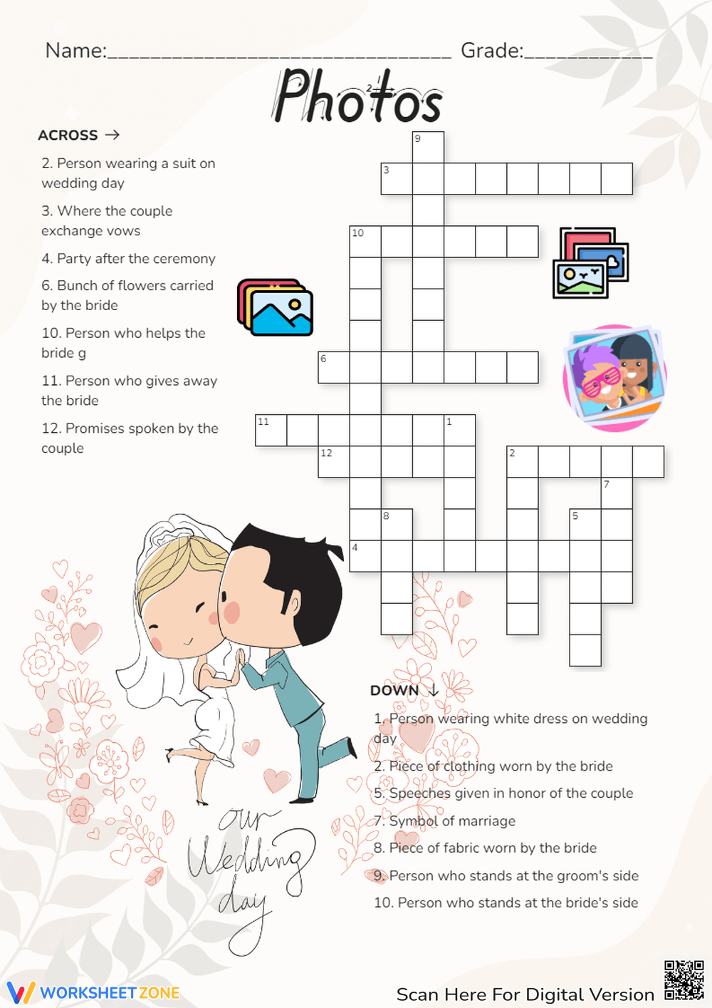 Printable Wedding Crossword Puzzle Worksheets Download