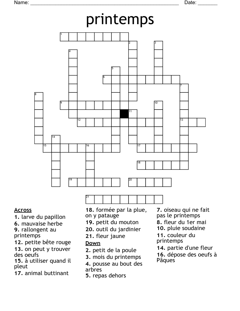 Printemps Crossword WordMint Printemps Crossword WordMint