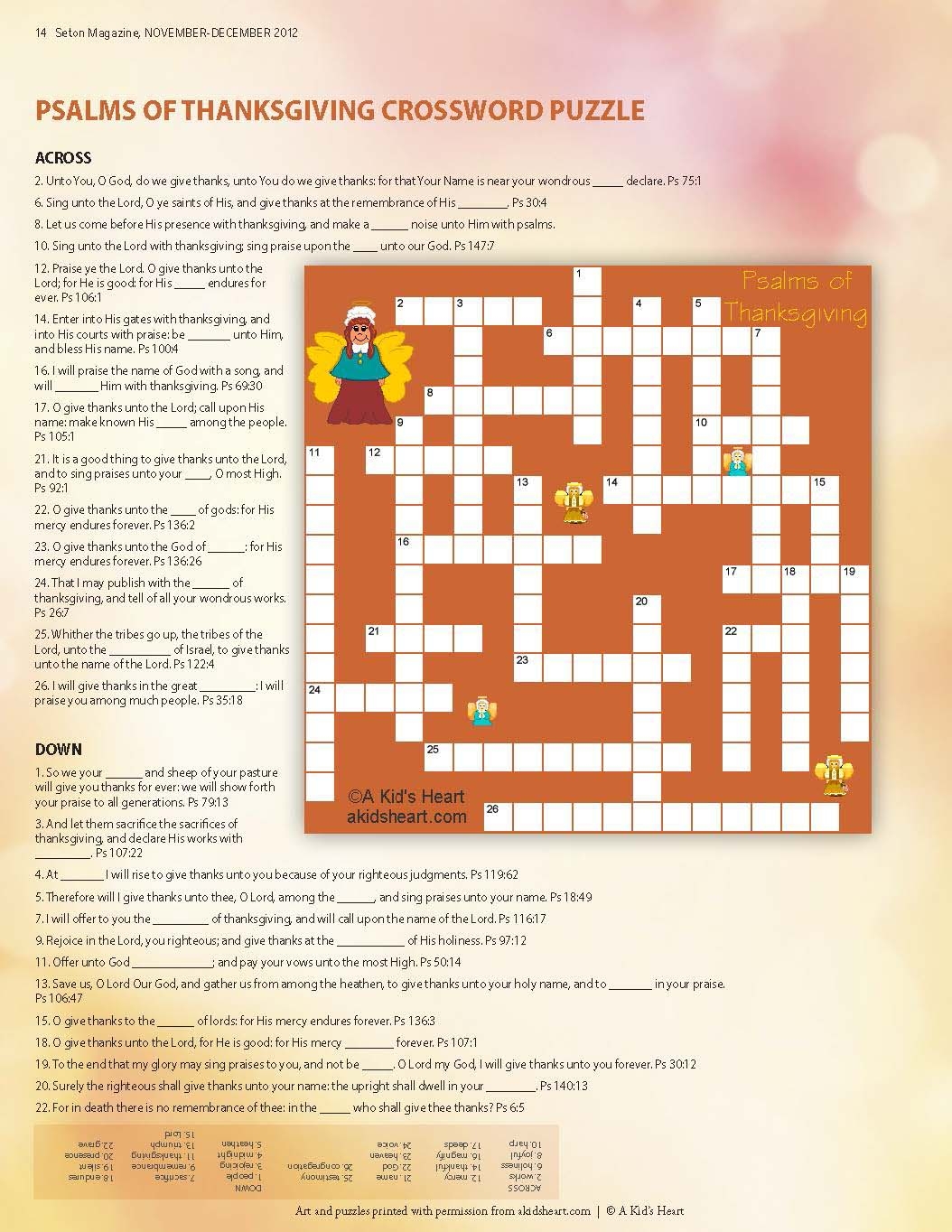Thanksgiving Crossword Printable with Answer Key