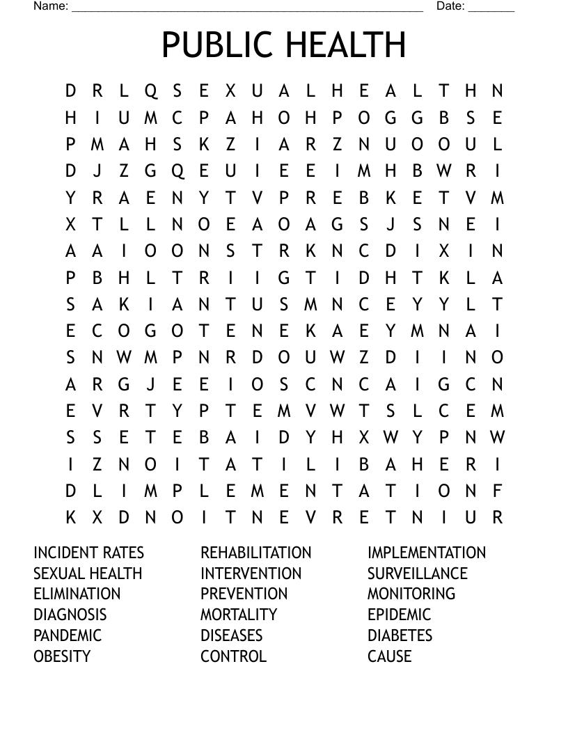 PUBLIC HEALTH Word Search WordMint