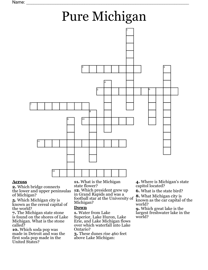 Pure Michigan Crossword WordMint Pure Michigan Crossword WordMint