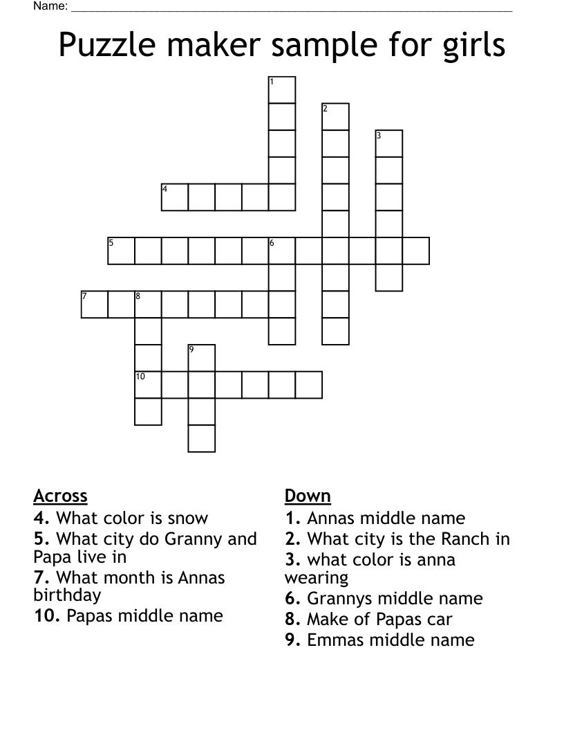 Free Crossword Puzzle Generator Printable