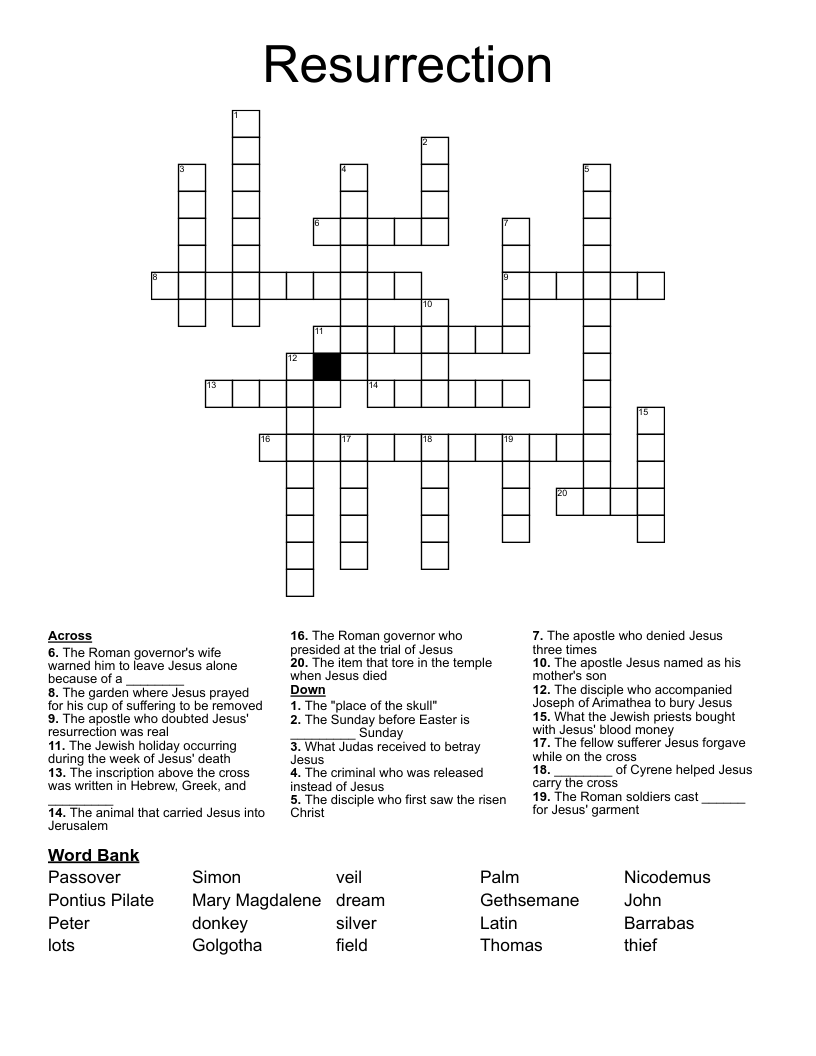 Resurrection Crossword WordMint Resurrection Crossword WordMint