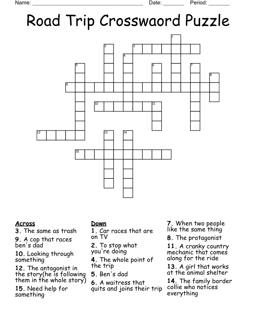 Road Trip Crosswaord Puzzle Crossword WordMint Road Trip Crosswaord Puzzle Crossword WordMint