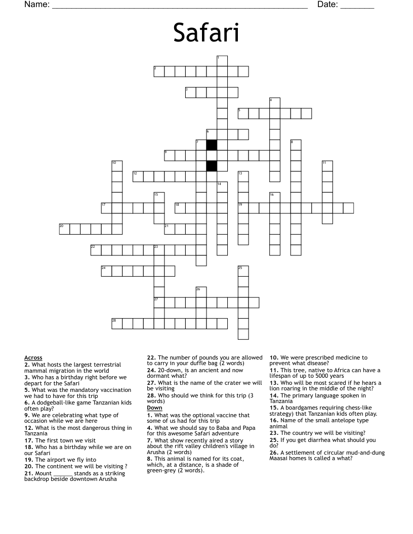 Safari Crossword WordMint Safari Crossword WordMint