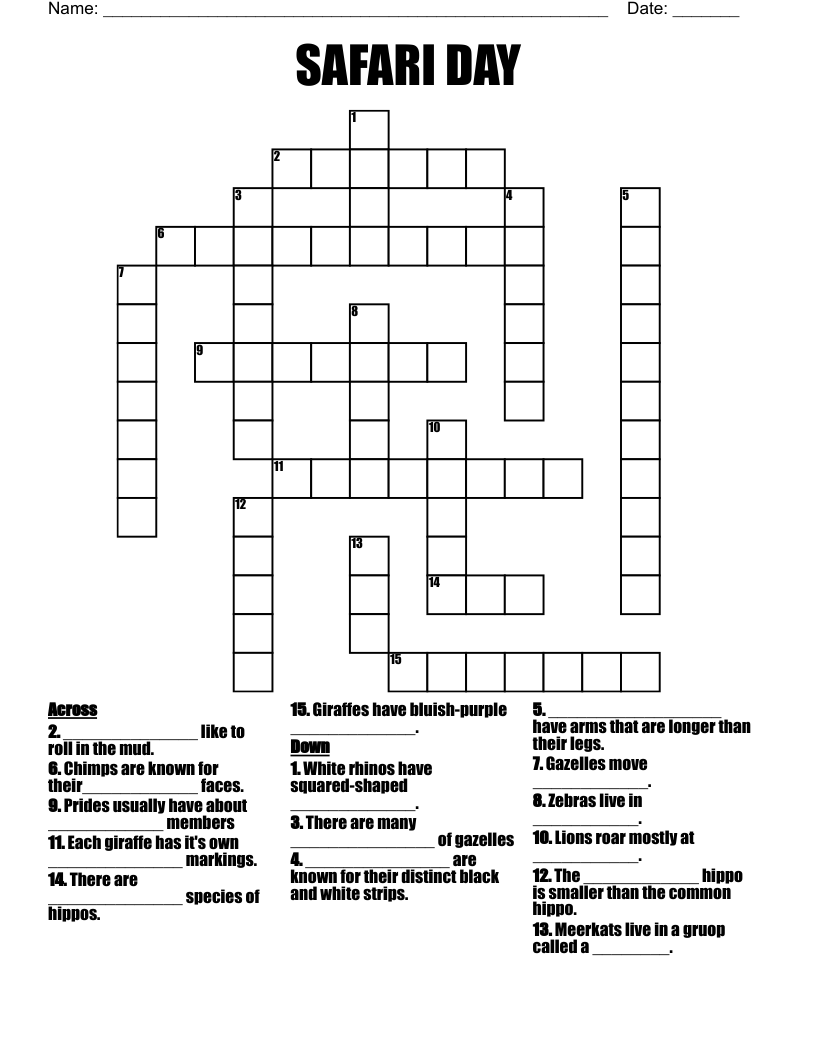 SAFARI DAY Crossword WordMint SAFARI DAY Crossword WordMint