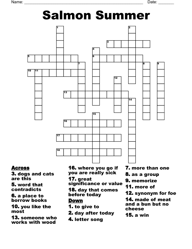 Salmon Summer Crossword WordMint Salmon Summer Crossword WordMint