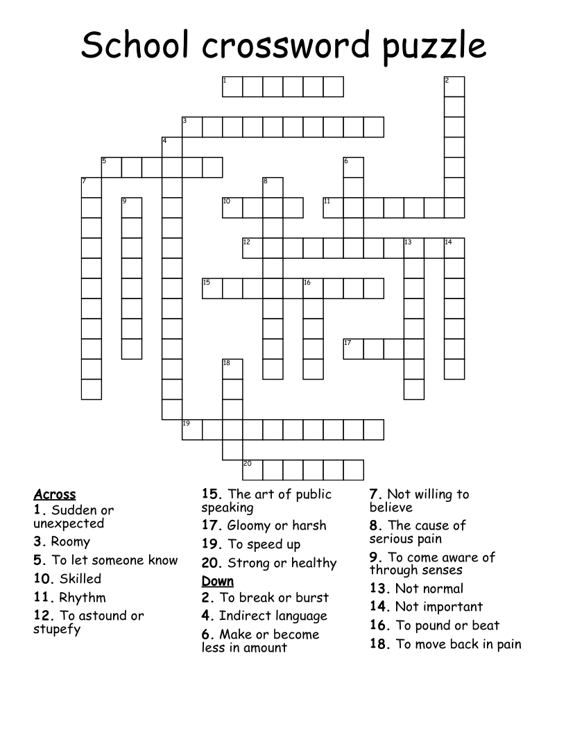 School Crossword Puzzle WordMint School Crossword Puzzle WordMint