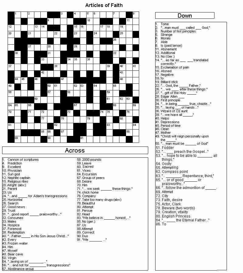 Scripture Crossword Puzzles Scripture Crossword Puzzles