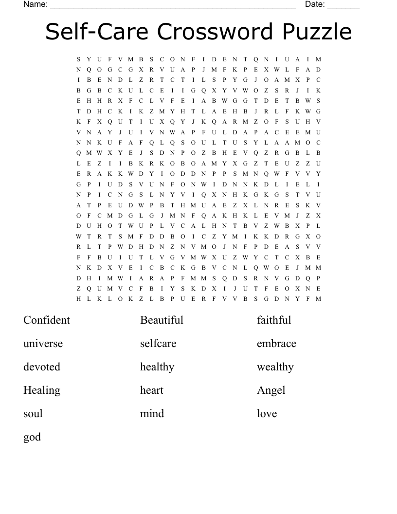 Self Care Crossword Puzzle Word Search WordMint Self Care Crossword Puzzle Word Search WordMint