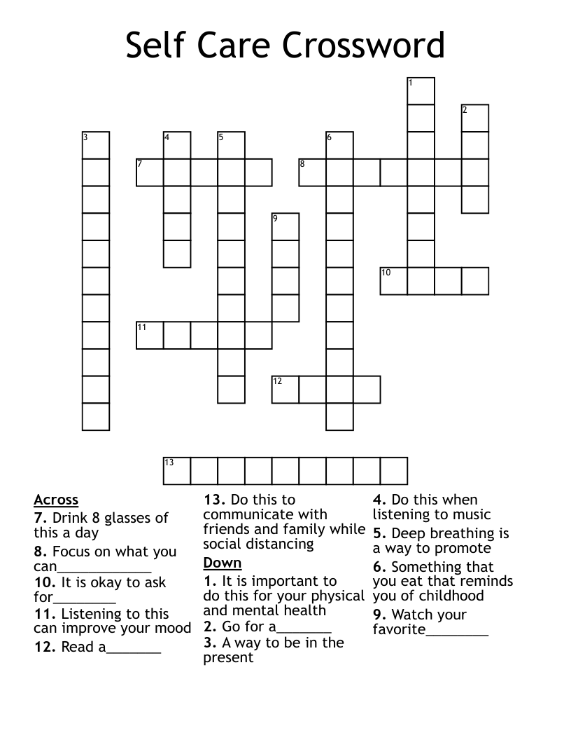 Self Care Crossword WordMint Self Care Crossword WordMint