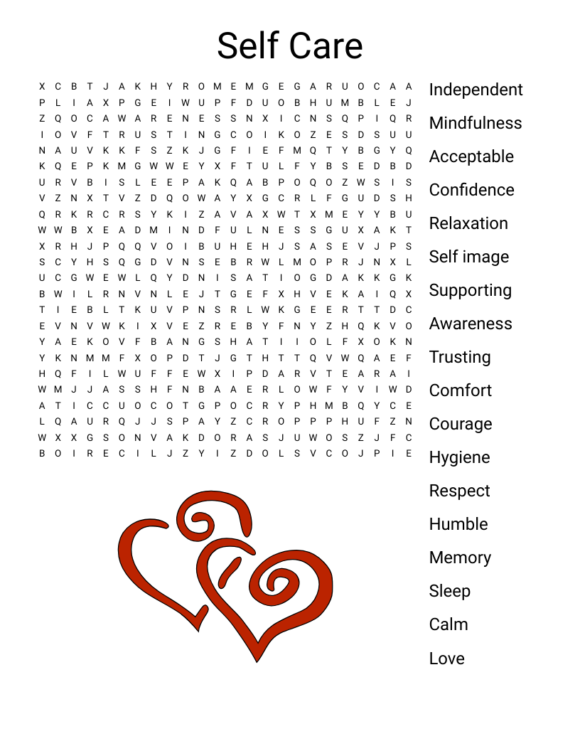 Self Care Word Search WordMint Self Care Word Search WordMint
