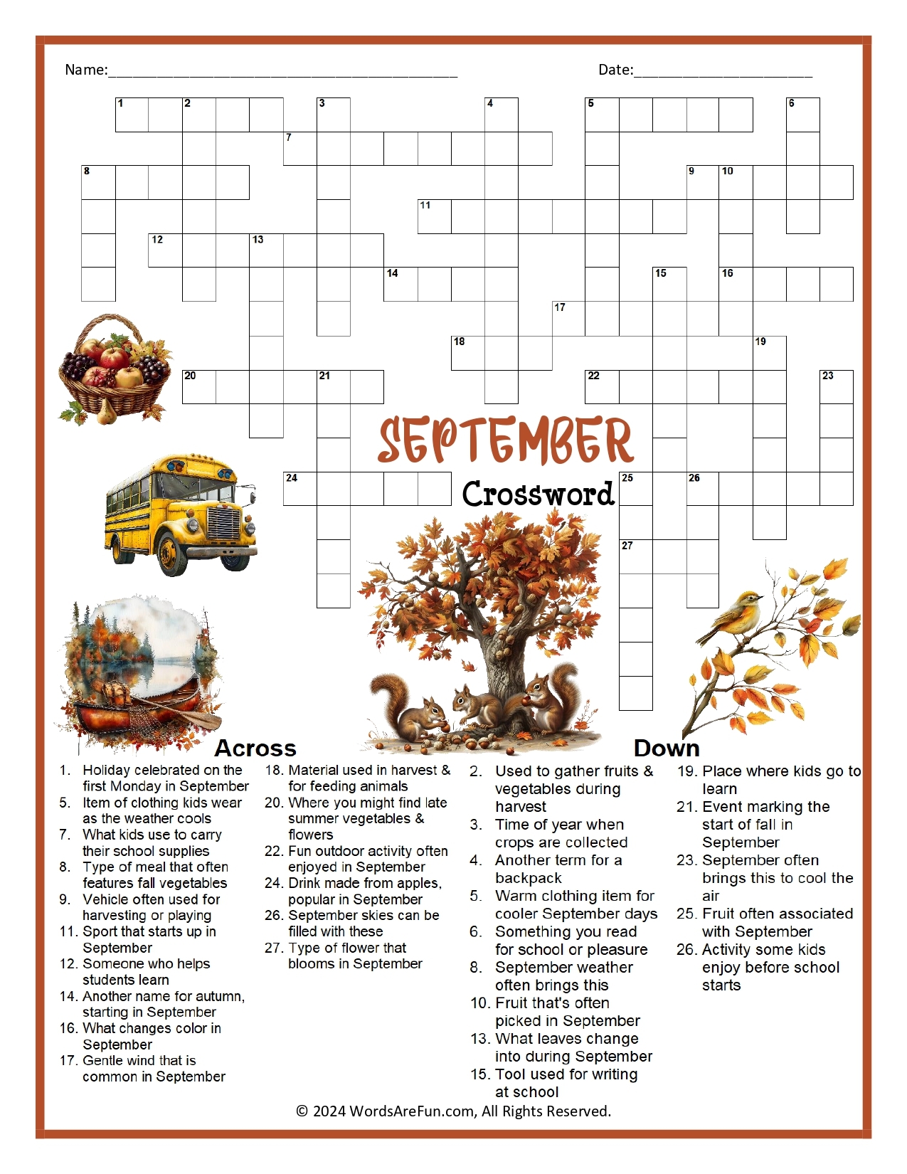 September Crossword Puzzle September Crossword Puzzle