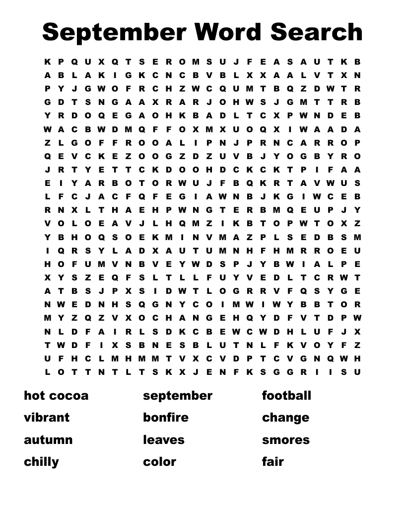 September Crossword Puzzle Printable September Crossword Puzzle Printable