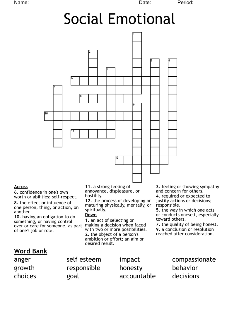 Social Emotional Crossword WordMint Social Emotional Crossword WordMint