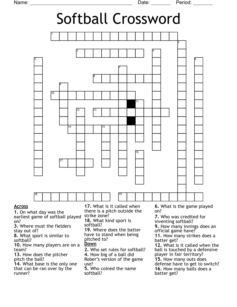 Softball Crossword WordMint Softball Crossword WordMint