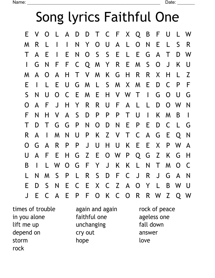 Song Lyrics Faithful One Word Search WordMint Song Lyrics Faithful One Word Search WordMint