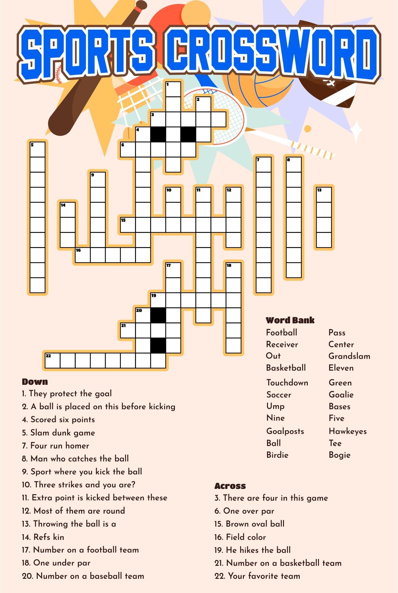 Easy Printable Crosswords Sports Easy Printable Crosswords Sports