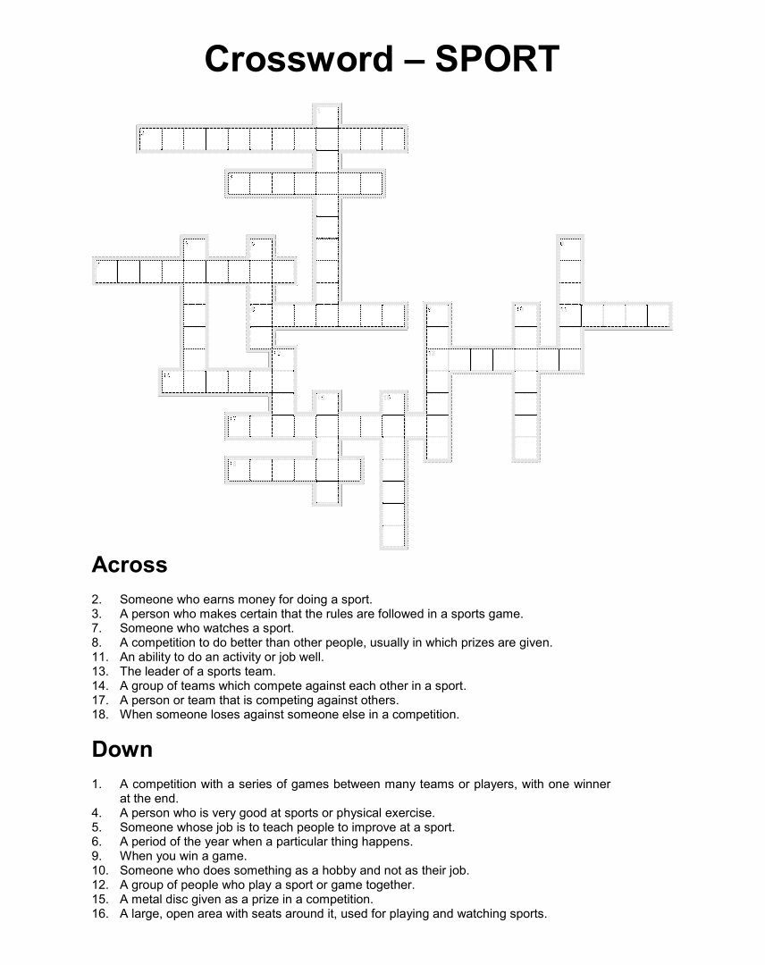 Sport Crossword 10 Free PDF Printables Printablee Sport Crossword 10 Free PDF Printables Printablee