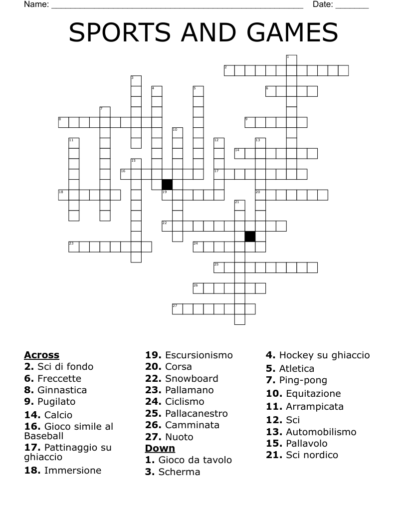 SPORTS AND GAMES Crossword WordMint