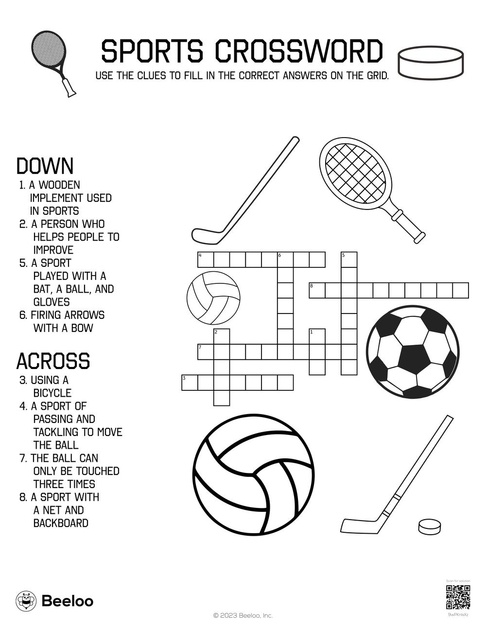 Sports Crossword Beeloo Printable Crafts And Activities For Kids Sports Crossword Beeloo Printable Crafts And Activities For Kids