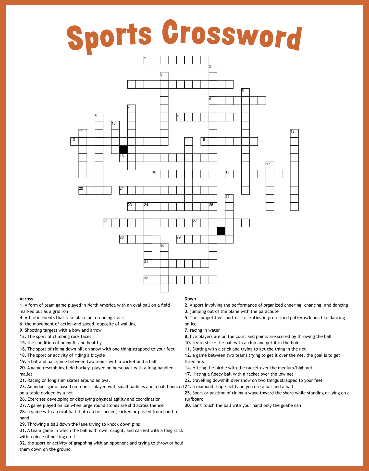 Sports Crossword Puzzle Worksheets Library Sports Crossword Puzzle Worksheets Library