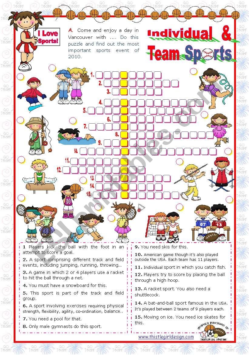 Sports Set 4 Individual And Team Sports Crossword Puzzle ESL Worksheet By Mena22 Sports Set 4 Individual And Team Sports Crossword Puzzle ESL Worksheet By Mena22