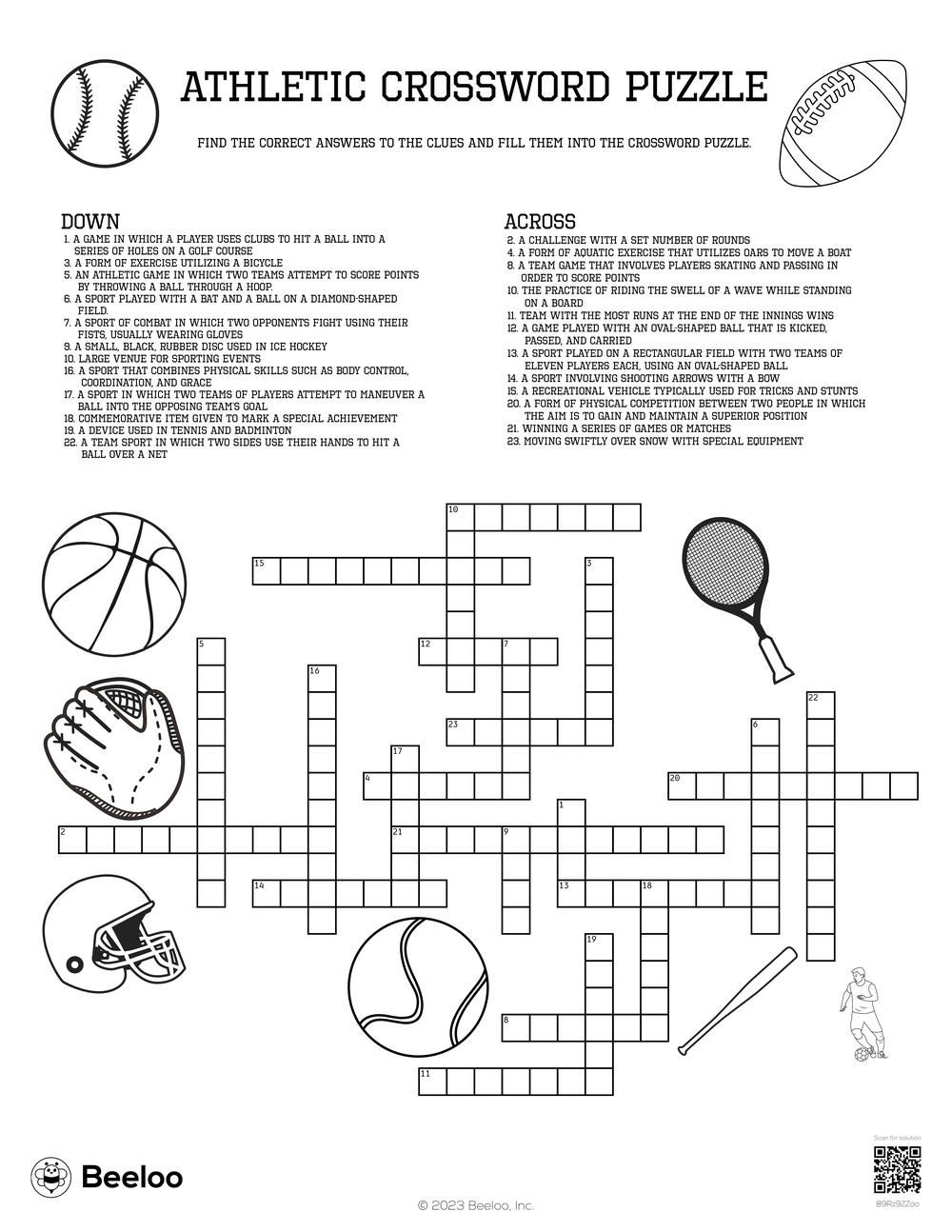 Sports themed Crossword Puzzles Beeloo Printable Crafts And Activities For Kids