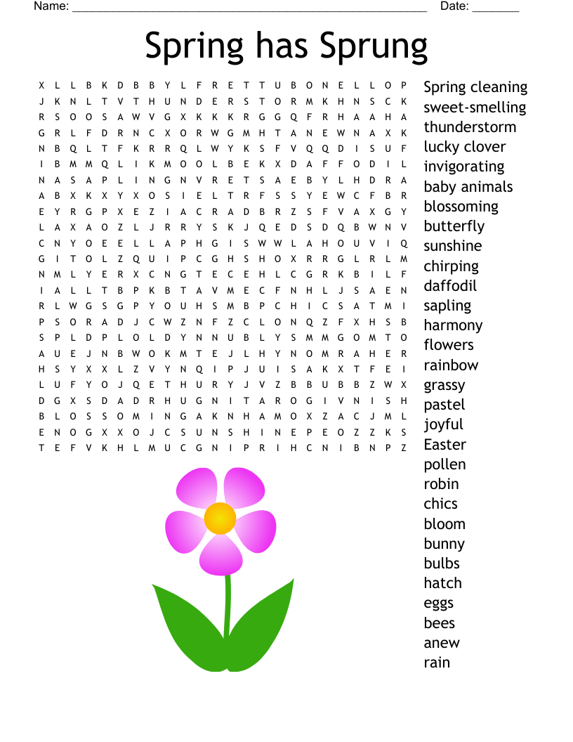 Spring Crossword with Word Bank Free Printable