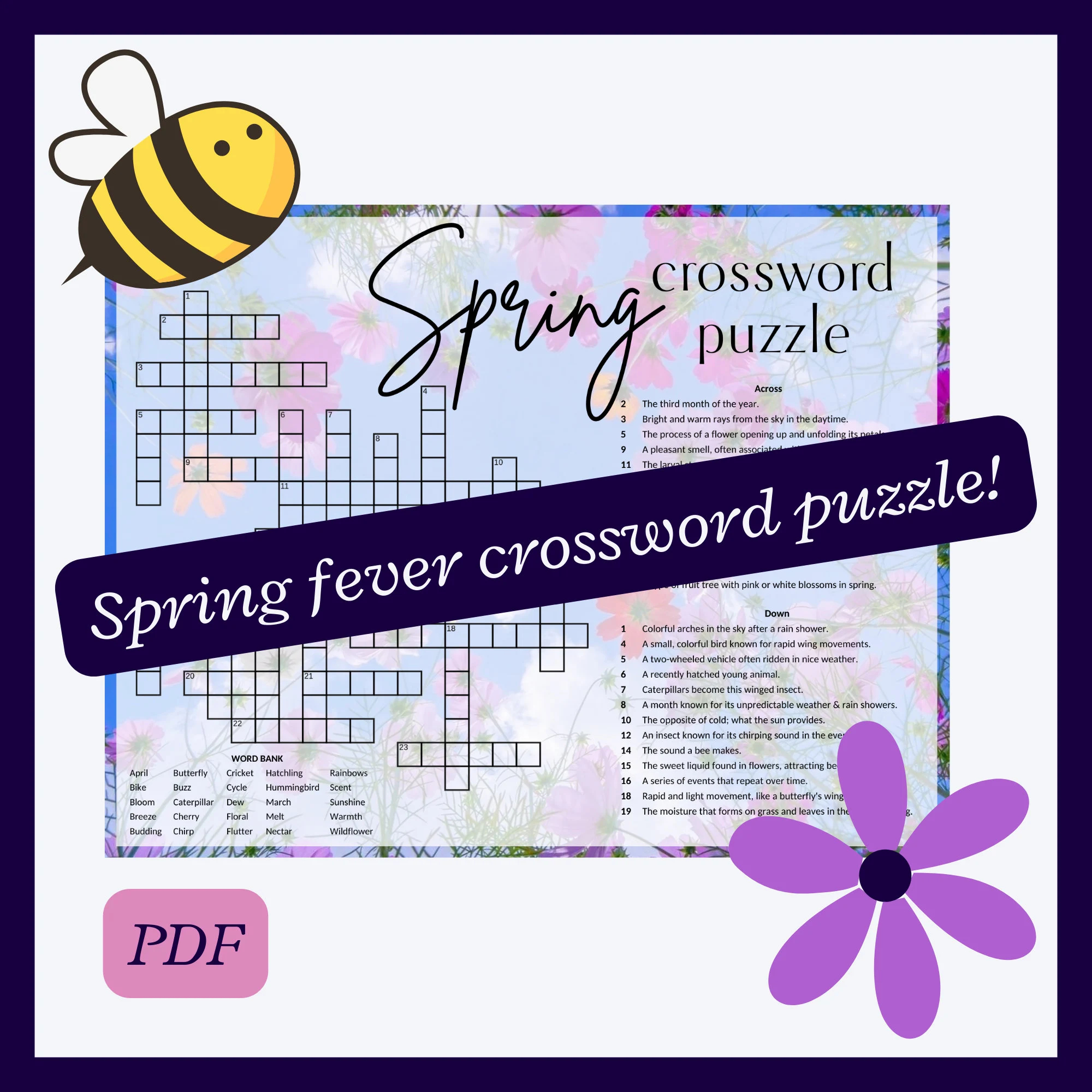 spring crossword puzzle for parties or vocabulary building this cross word puzzle has 25 fun clues and an answer page ages 10 etsy