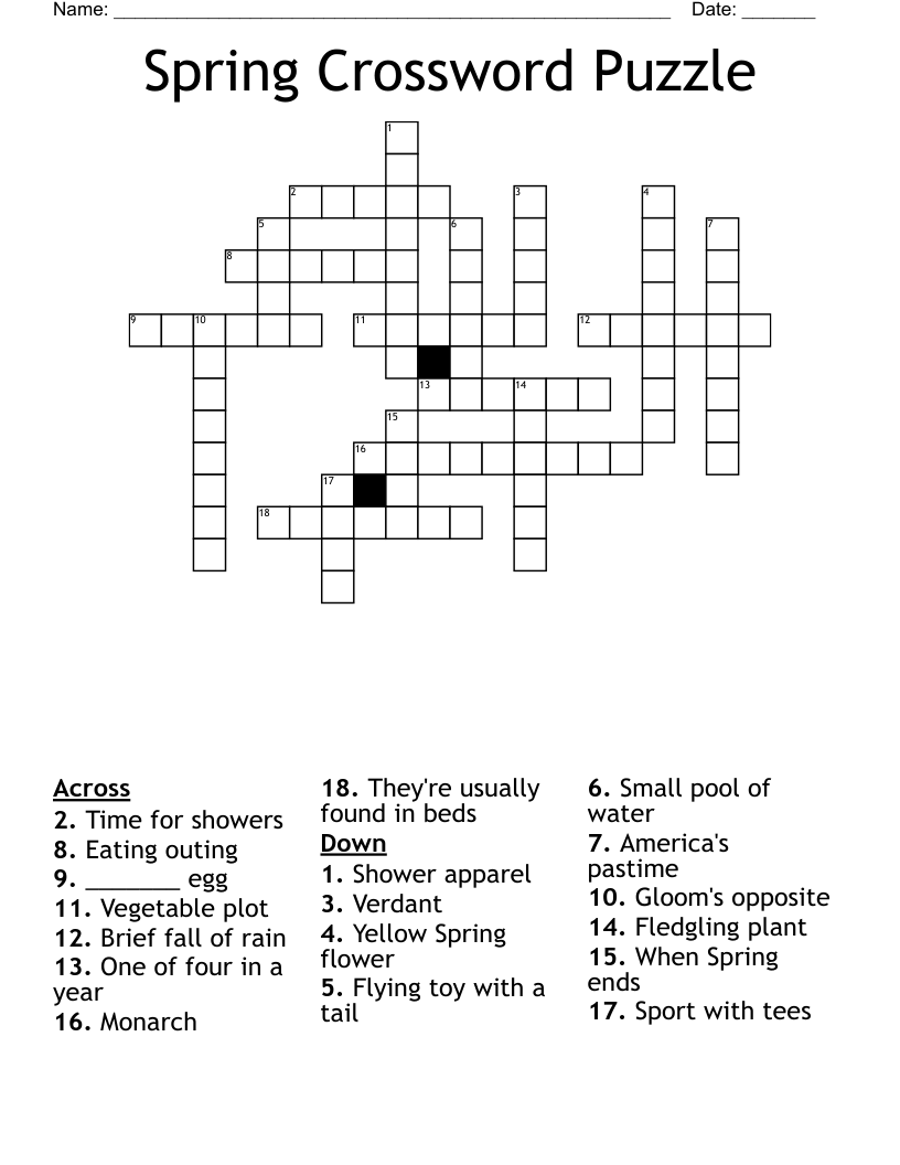 spring crossword puzzle wordmint