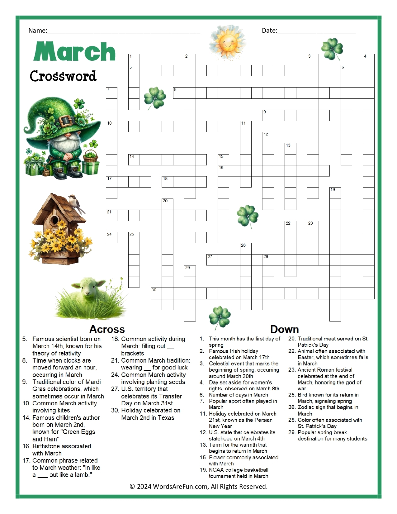 Spring Crossword Puzzles