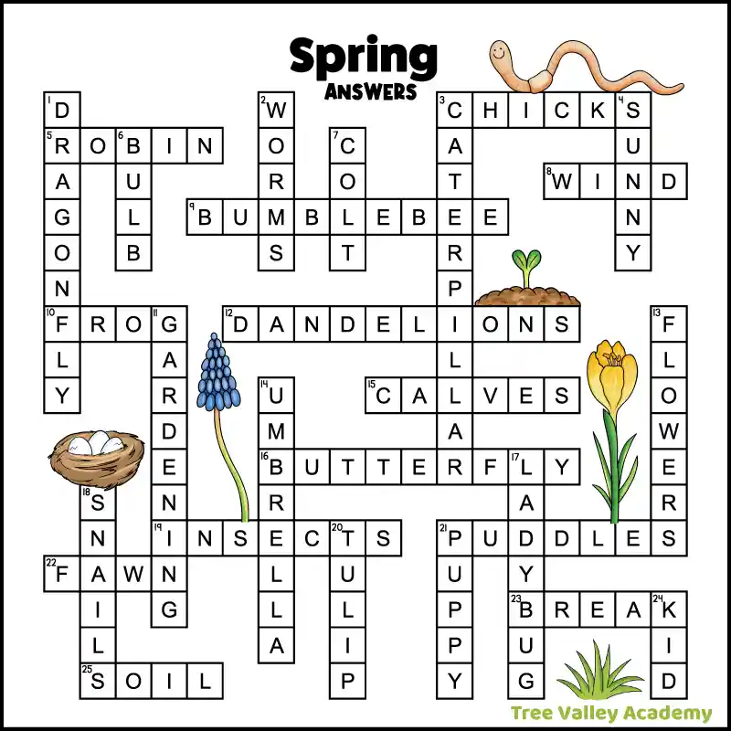 spring crossword puzzles for kids tree valley academy