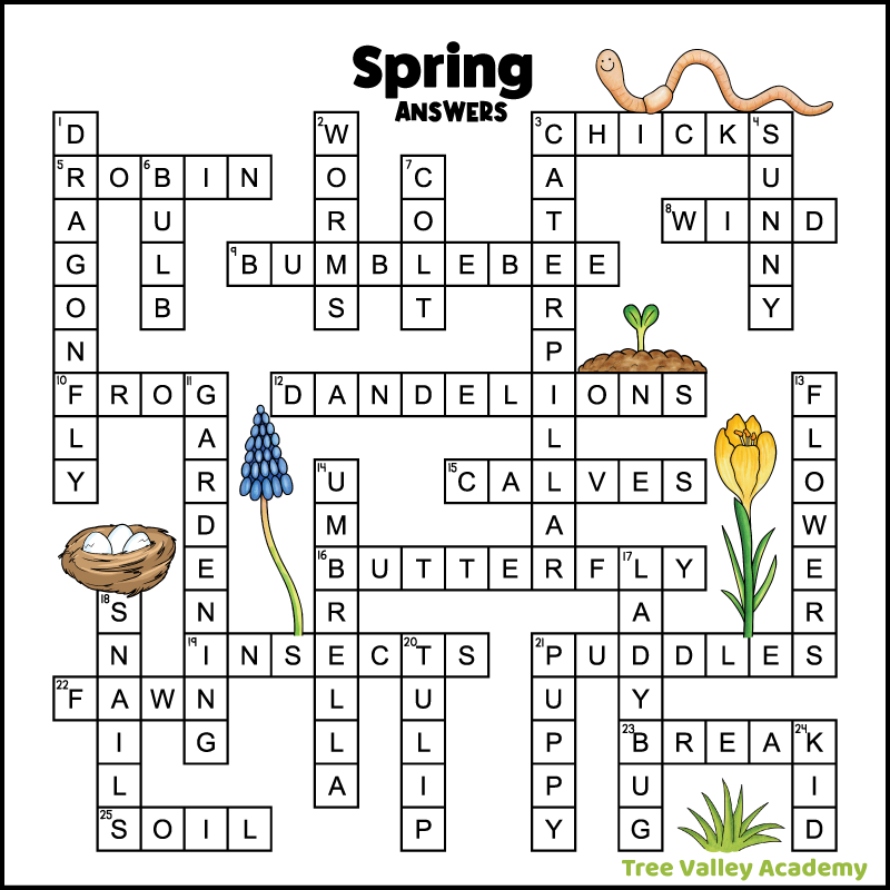 Spring Crossword Puzzles For Kids Tree Valley Academy