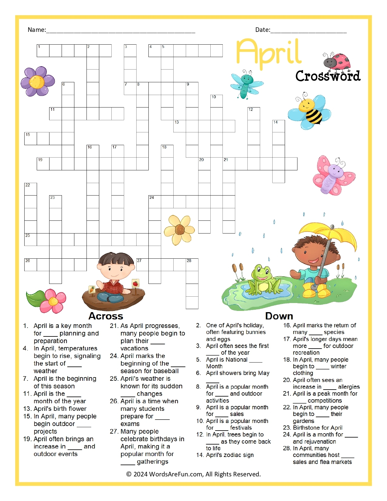 Spring Crossword Puzzles