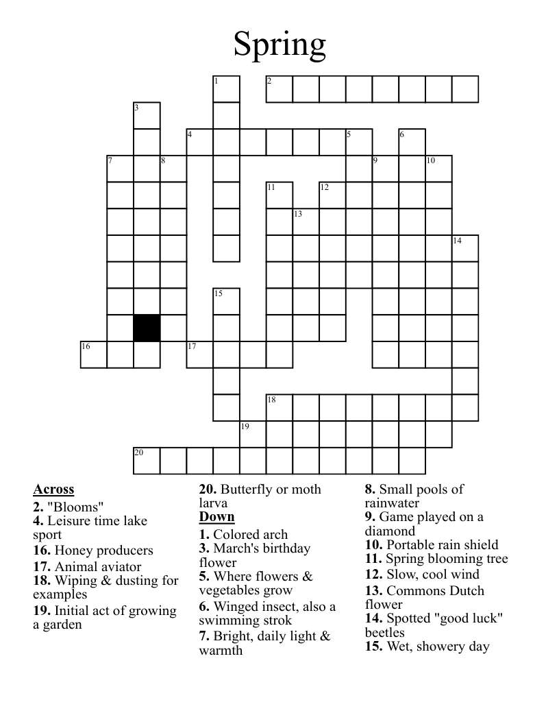 Printable Spring Crossword Puzzle and Answers