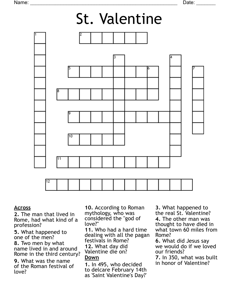 St Valentine Crossword WordMint St Valentine Crossword WordMint