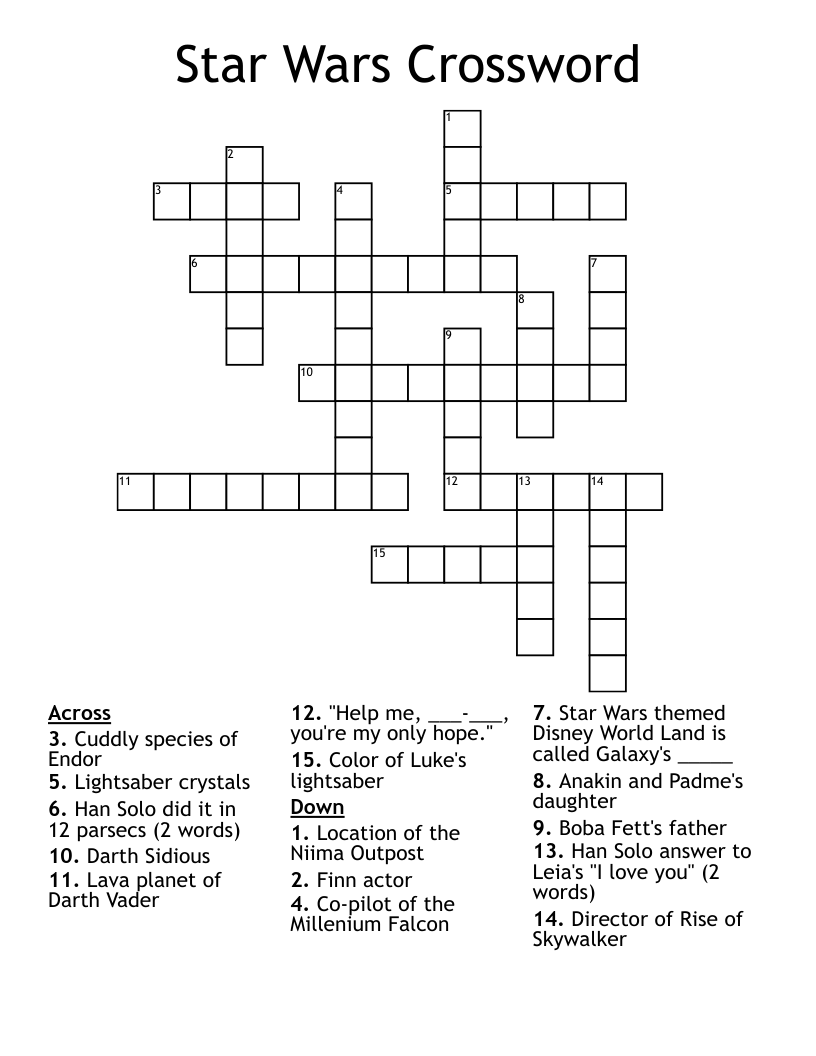 Star Wars Crossword WordMint Star Wars Crossword WordMint