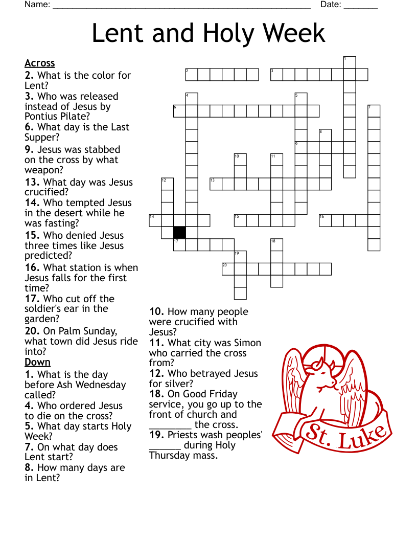 Stations Of The Cross Crossword WordMint