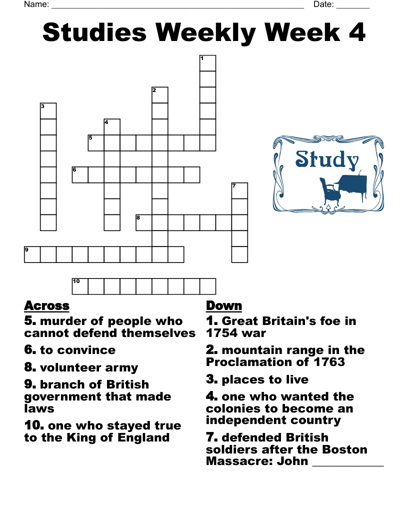Studies Weekly Week 4 Crossword WordMint