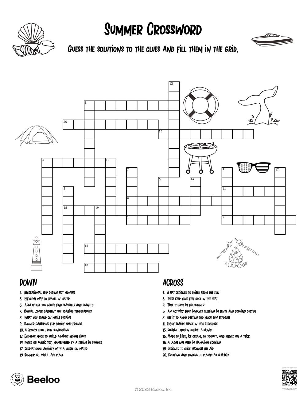 Summer Crossword Beeloo Printable Crafts And Activities For Kids Summer Crossword Beeloo Printable Crafts And Activities For Kids