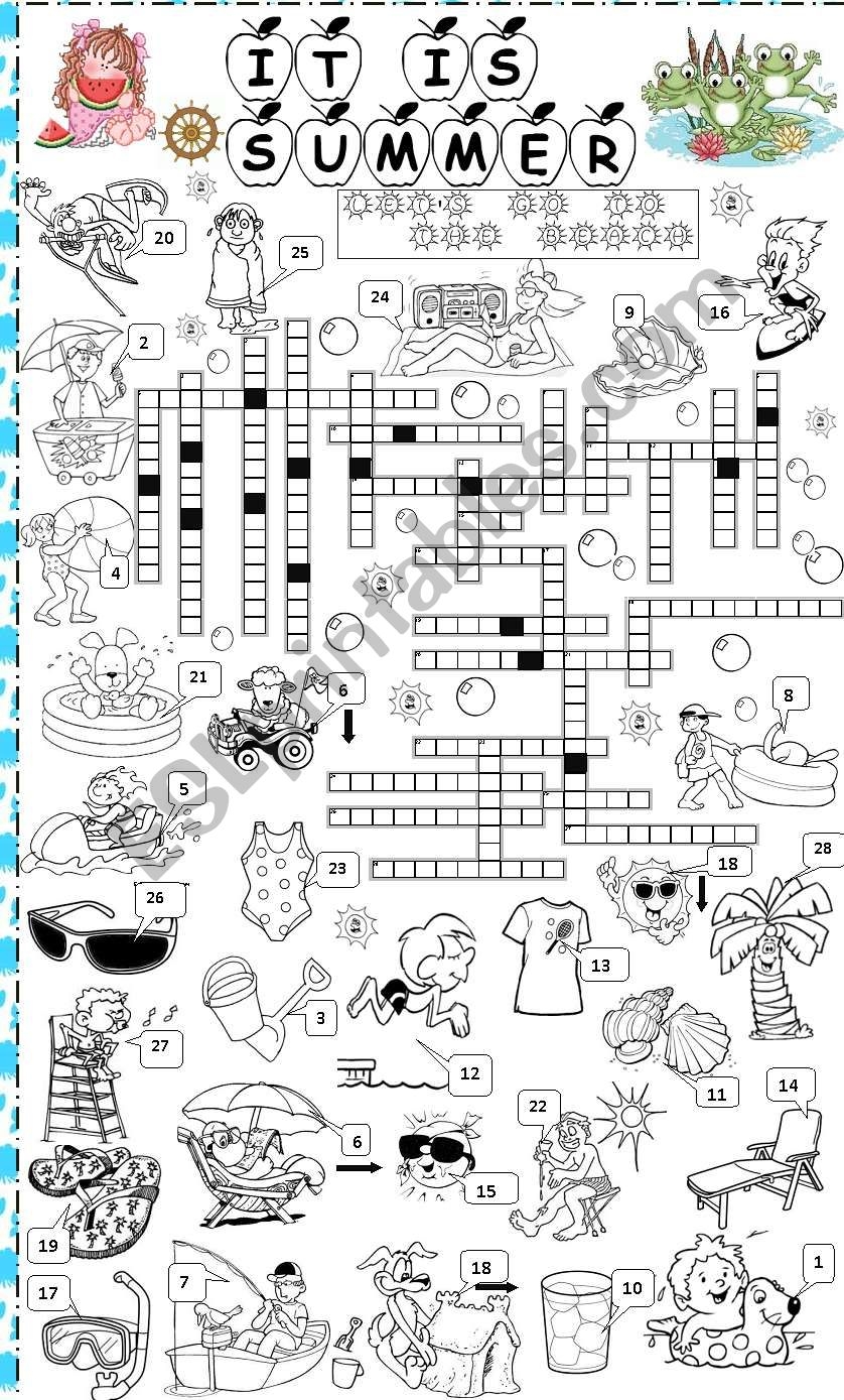 Summer Crossword ESL Worksheet By Angelamoreyra