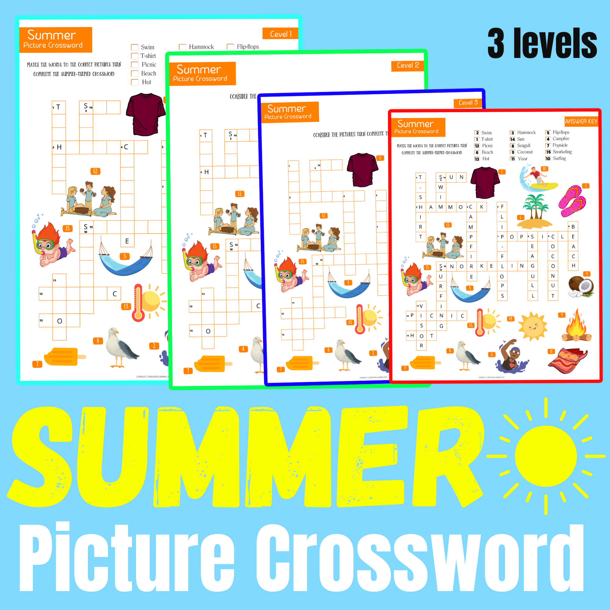 Summer Crossword for Kids Printable ESL