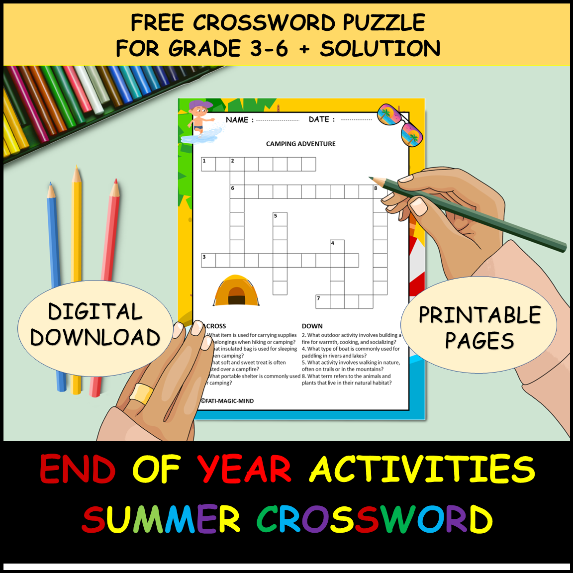 summer crossword puzzle free printable end of the year activities for grades 3 6 made by teachers