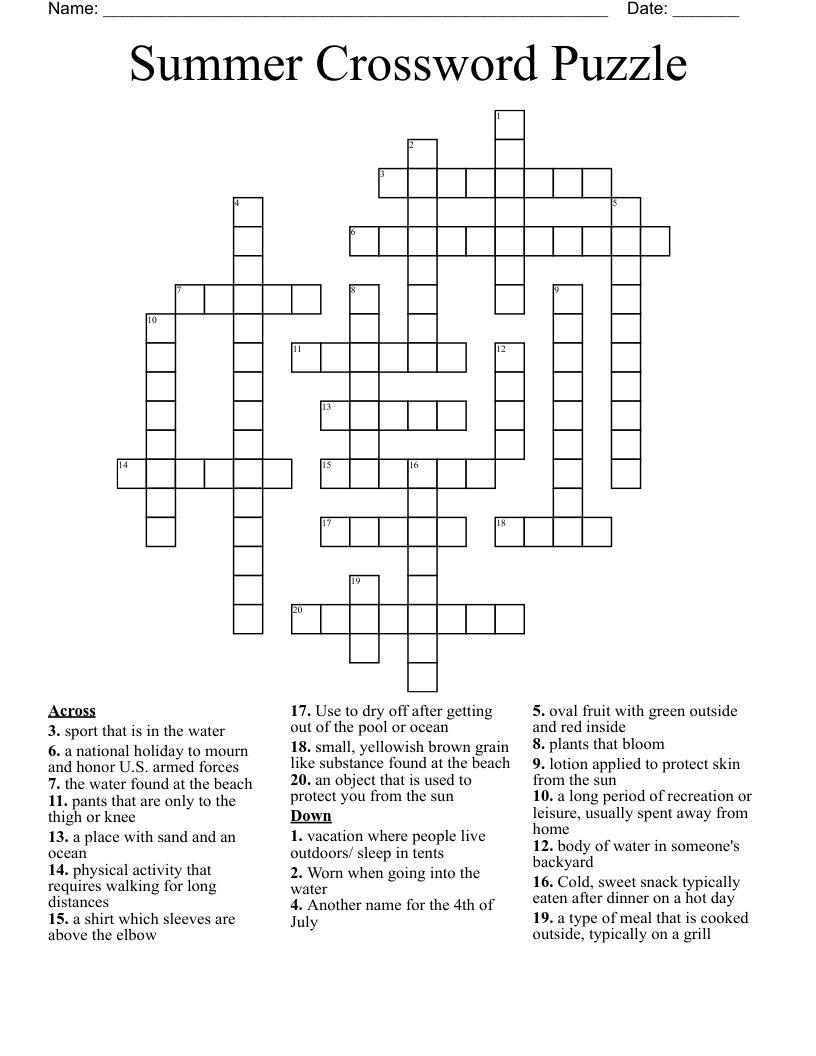Summer Crossword Puzzle WordMint Summer Crossword Puzzle WordMint
