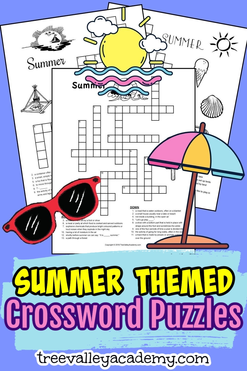 Summer Crossword Printable for Small Kids Summer Crossword Printable for Small Kids