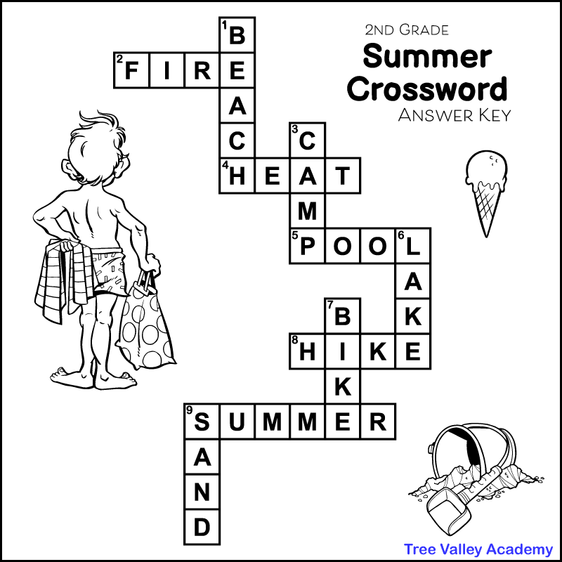 summer crossword puzzles for kids tree valley academy