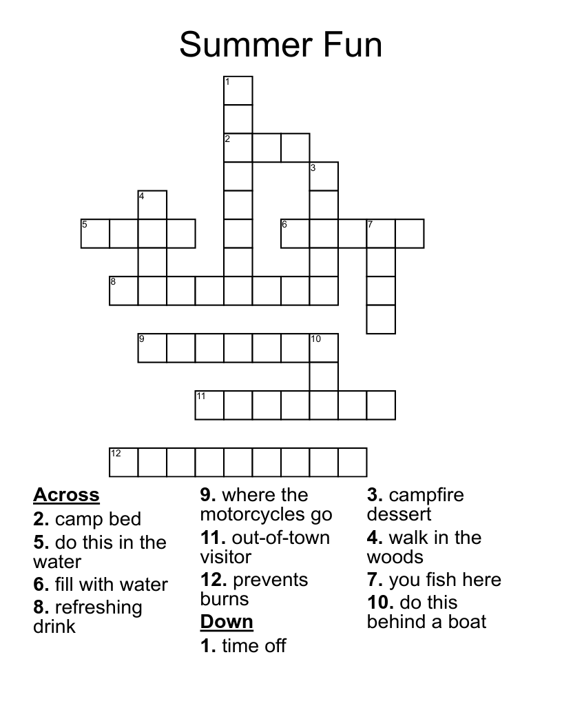 Summer Fun Crossword WordMint Summer Fun Crossword WordMint