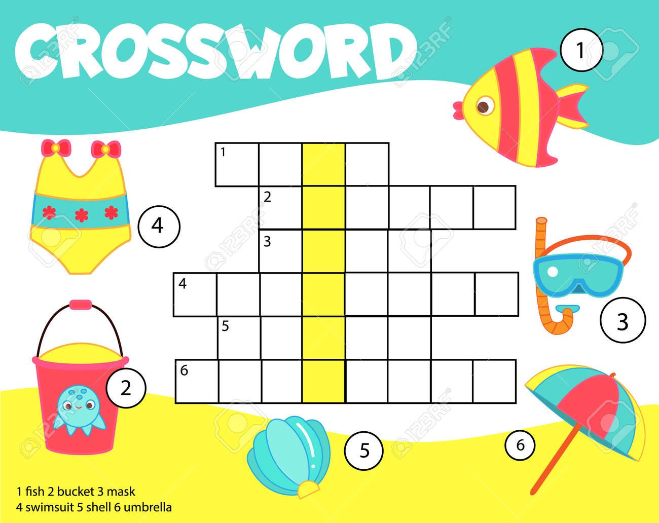 Summer Holidays Theme Crossword For Kids And Toddlers Educational Game For Children Learning English Vocabulary Royalty Free SVG Cliparts Vectors And Stock Illustration Image 185888054 