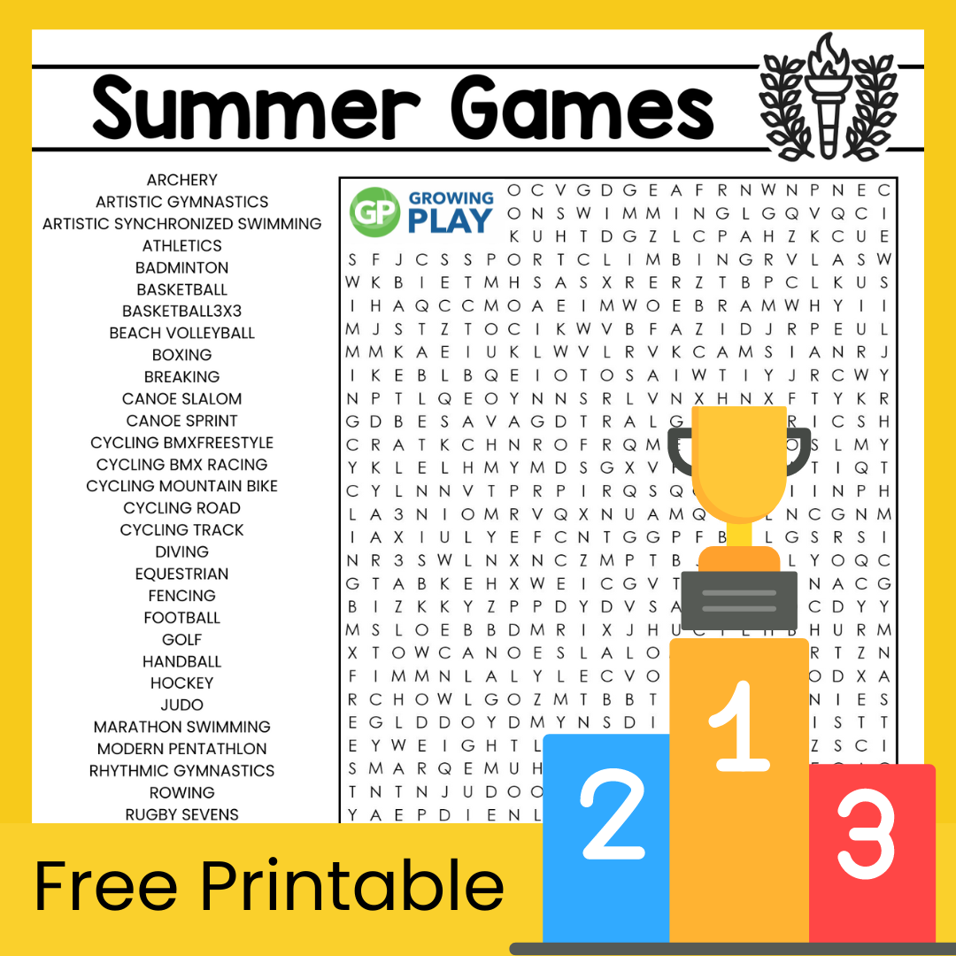 Summer Olympic Word Search Free Printable Growing Play